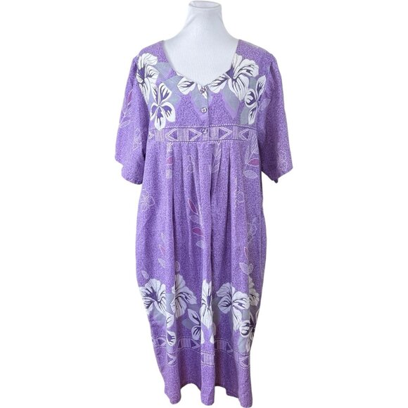 Anthony Richards Size 2X House Dress Purple Floral Muumu Patch Pockets Aloha - Picture 1 of 5